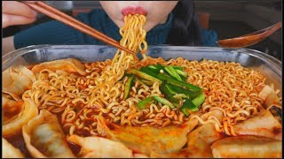 ASMR SOUPY SAMYANG FIRE NOODLES  VEGGIE DUMPLINGS  EATING SOUNDS [upl. by Turrell]