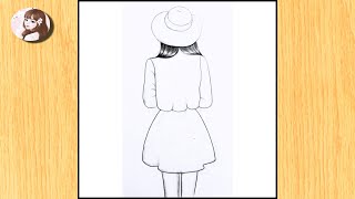 Simple girl drawing with beautiful dress  Beautiful Sketch for beginners  SKETCHES art drawing [upl. by Colleen]