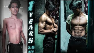 1 years natural body transformation journey from skinny to fit  home and gym workout  20 [upl. by Retxab386]