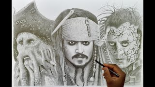 Drawing Captain Jack Sparrow  Davy Jones  Salazar  Bala Art [upl. by Suez177]