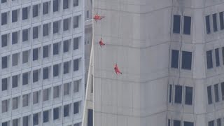 3 people rappel down Transamerica Pyramid in San Francisco [upl. by Downall]