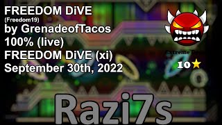 Geometry Dash  FREEDOM DiVE19 100 live [upl. by Nythsa97]