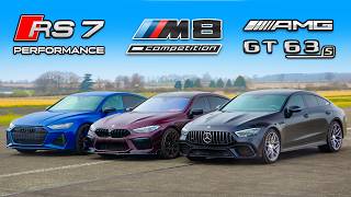 Novo Audi RS7 vs M8 vs GT 4 Portas CORRIDA DE ARRANCADA [upl. by Ahseinar]