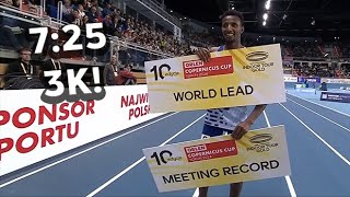 Selemon Barega Clocks Mens 3k World Lead At World Indoor Tour ORLEN Copernicus Cup 2024 [upl. by Retsev]