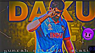 DAKU 💞FTJASPRIT BUMRAH 🥰•°•BEAT SYNCE°•°cricket edit status 🔥 watsapp status 💞 PgEditx5🥶 Daku 👽 [upl. by Nirb500]