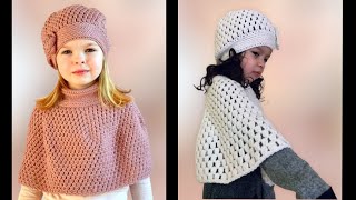 wow 🤩 CAPITA TEJIDA A CROCHET CON GORRO PARA NIÑA DE 3 A 5 AÑOS Facil y Rapido crochet tutorial [upl. by Aeikan]