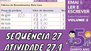 EMAI 5º ANO ATIVIDADE 274 SEQUÊNCIA 27 VOLUME 2  PORCENTAGEM CALCULAR DESCONTO [upl. by Meneau]