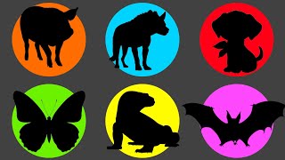 12 Circles Learn Animal Names  Pig Bat Hyena Butterfly Dog Komodo Dragon Monkey Snail Crane [upl. by Muns]