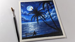 Easy Night Scenery Paintings  Moonlight Drawings for Beginners  Acrylic and Poster Color Art [upl. by Sacram]