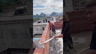 Cement mortar decoration process for horizontal walls on bungalow roof [upl. by Htebazil]