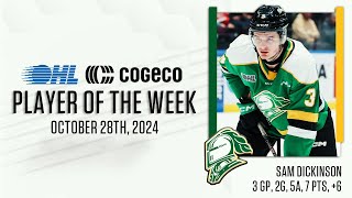 Knights Sam Dickinson named Cogeco OHL Player of the Week [upl. by Acisseg726]