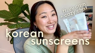 Best Korean Sunscreens For Dry Sensitive Skin  Cozy Skincare Chat  Testing a UV Camera [upl. by Ornie]