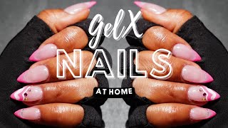 GelX Nails at homeKiara Sky Square Gelly tipsBeginner Pink FrenchTip  Beginner learning Gelx [upl. by Milinda]