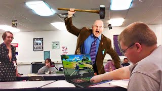 kid CAUGHT playing Fortnite in school EXPELLED [upl. by Ynamrej]