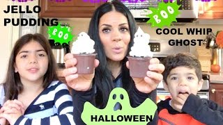 SUPER EASY JELLO PUDDING COOL WHIP GHOSTSHalloween Treat [upl. by Ignatzia590]