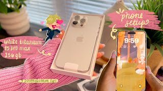 🤍✨ aesthetic unboxing of my white titanium iphone 15 pro max 256gb [upl. by Chuch359]