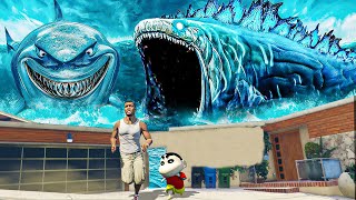 Surviving Biggest Tsunami With Bloop Biggest Fish in GTA 5 Bloop the Sea Monster Franklin SHINCHAN [upl. by Swanhilda]