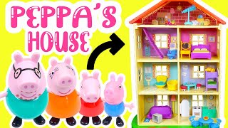 Peppa Pig Family House Playset Build with George Mummy Daddy Pig Characters [upl. by Richel]