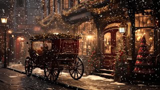 Victorian Christmas Night at Coffee Shop Ambience  Jazz Relaxing Music amp Snowy Cobblestone Streets [upl. by Salomie]