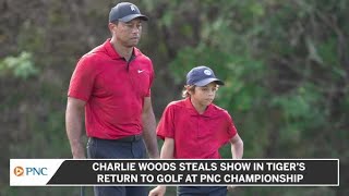 Charlie Woods Steals Show In Tiger’s Return To Golf At PNC Championship [upl. by Damek706]