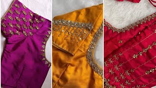 Simple and elegant aari work blouse designs for silk sarees Maggam work blouse designs [upl. by Ciapha]