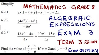 Mathematics Grade 8 Algebraic Expressions Exam 3 Term 3 mathszoneafricanmotives mathswithadmirelightone [upl. by Koval]