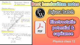 electrostatic potential amp capacitance notesphysics class 12 chapter 2 notesPW Arjuna batch notes [upl. by Oelgnaed]