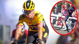 Primoz Roglic Crashes During Evenepoel Puncture Controversy  Vuelta a España 2022 Stage 16 [upl. by Cianca]