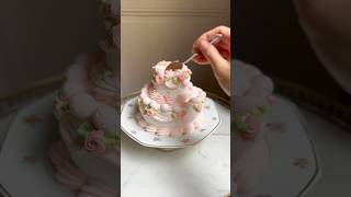 Pavlova 2 tier vintage cake🎀💕 pastry cake pavlova cakedecorating baking cakemaking cakes [upl. by Oira]