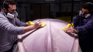 Grinding Filling Fairing and Priming a Fibreglass Boat Hull  Healey Boat Restoration Part 6 [upl. by Yellac]