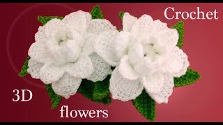 Como hacer flores gardenias 3D con hojas a Crochet tejido tallermanualperu [upl. by Trahurn926]