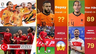 NETHERLAND VS TURKIYE  EURO 2024 SQUAD OVERALL RATING COMPARISION😱 [upl. by Enirbas]