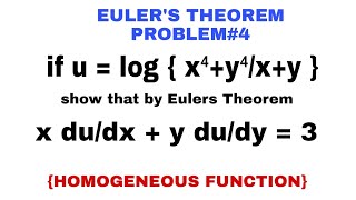 EULERS THEOREM  PROBLEM 4  HOMOGENEOUS FUNCTION  PARTIAL DIFFERENTIATION [upl. by Ahsiekan]