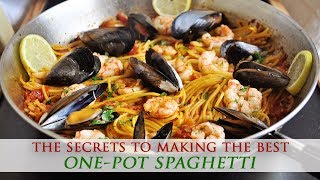 OnePot Saffron Spaghetti with Shrimp amp Mussels Recipe [upl. by Ahsenyt]