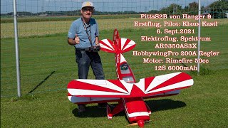 HANGAR 9 PITTS S2B Elektro mit Rimefire 50CC Maidenflight [upl. by Llenwad]