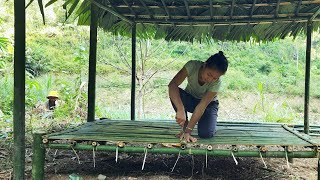 Girl completes bamboo roof with palm leaves  bad guys always follow homeless [upl. by Selena]