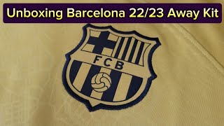 Unboxing FC Barcelona 2223 Away Kit Olympic Inspiration Meets Football Style [upl. by Nosloc]