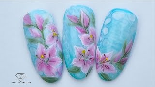 Lily flowers one stroke nail art with blooming gel Flowers nails [upl. by Miof Mela]