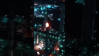 Flare at a Refinery at Night  Drone Aerial Footage [upl. by Marleen]