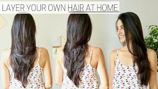 HOW I CUT amp LAYER MY HAIR AT HOME » diy long layers haircut [upl. by Karolyn]