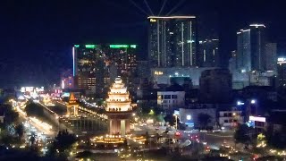 Beautiful view of Phnom Penh City at Night from THE CLOUDS SKY LOUNGE  View of Sky Bar [upl. by Chas150]