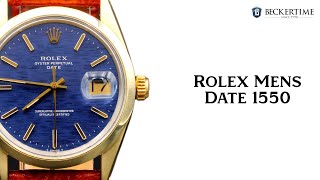 Mens Rolex 14K Gold Shell Date Watch Blue Mosaic Dial 1550 [upl. by Koerlin]