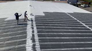 How to Paint a Metal Roof with an Elastomeric Roof Coating System roofrestoration roofcoating [upl. by Enneicul]