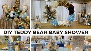 TEDDY BEAR THEMED BABY SHOWER  DIY CIRCLE BACKDROP WITH BALLOONS LIVING LUXURIOUSLY FOR LESS [upl. by Ymrots]