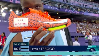 Letsile Tebogo 1946 WINS 200m Final  2024 Paris Olympics [upl. by Sinne]