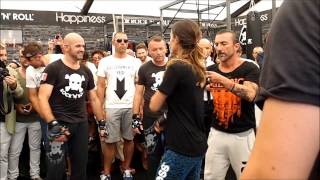 Elisabetta Canalis doing Krav Maga in Pitti Immagine Uomo 84 [upl. by Fayola644]