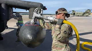 Fueling Massive External Tanks of US Assault Helicopter Before Mission Takeoff [upl. by Hardner595]