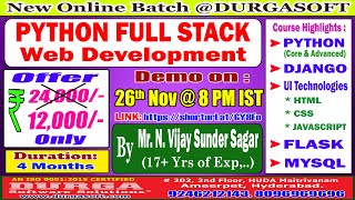 PYTHON FULL STACK Web Development Online Training  DURGASOFT [upl. by Vorfeld480]