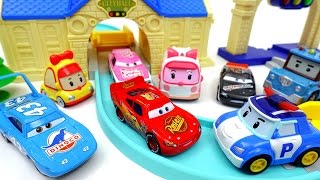 Robocar Poli Auto Poli Deluxe Playset Run Track with Disney Cars [upl. by Philipps]