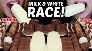 ASMR MILK amp WHITE CHOCOLATE RACE BIG ICE CREAM BARS MINI MOUSSE CAKES NUTELLA KINDER FERRERO 먹방 [upl. by Trebuh887]